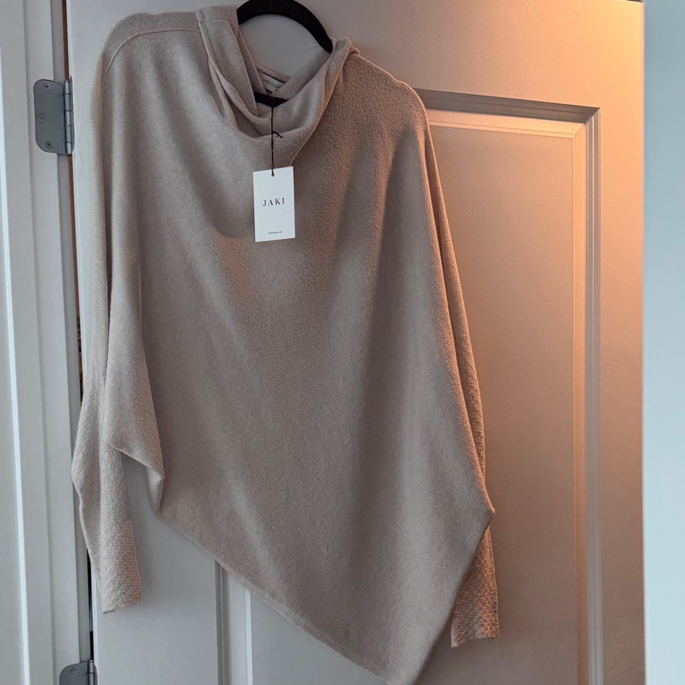 Jaki Cream Asymmetrical Cozy Poncho Sweater